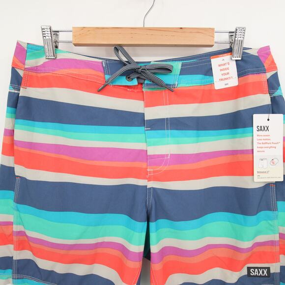 SAXX Swim Trunks Board Shorts Swim Wear Betawave 2N1 Blue Striped Ballpark 34 - Picture 3 of 12